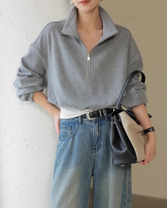 全2色/ハーフジップ スウェットプルオーバー