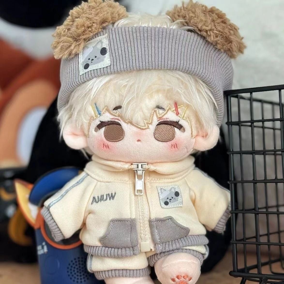 20cmぬいぐるみ用 キツネ/オオカミ柄 トップス+パンツ+ニットヘア
