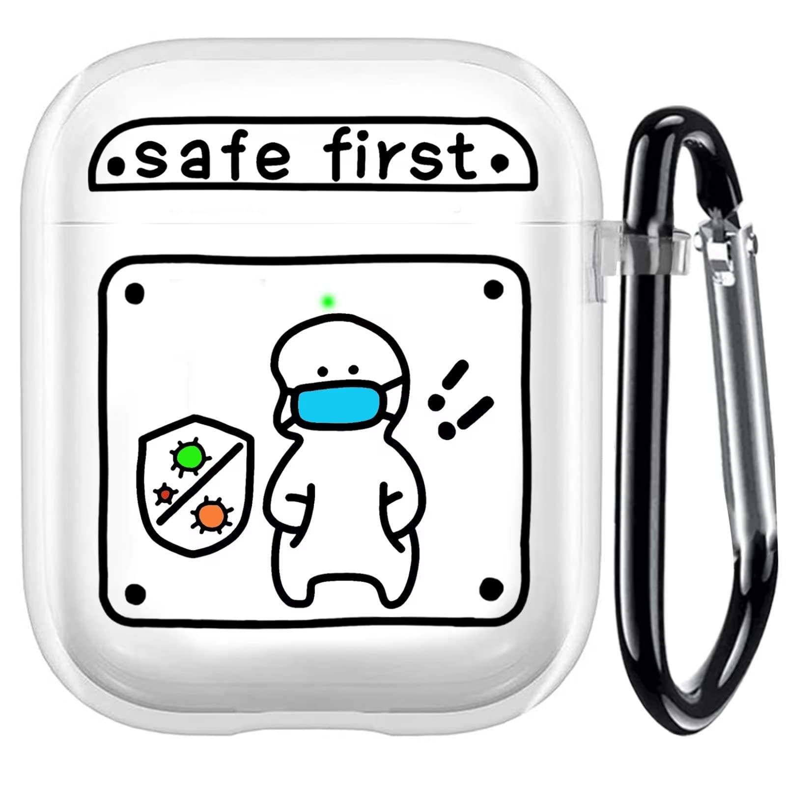 【在庫処分】AirPods ケース 二次元スタイル シンプルなスタイル エアーポッズ 第1世代 第2世代 ケース アップルイヤホン 第1 / 2世代 カバー 保護ケース 耐衝撃 防水 防塵 カラビナ・キーチェーン付き(face mask)