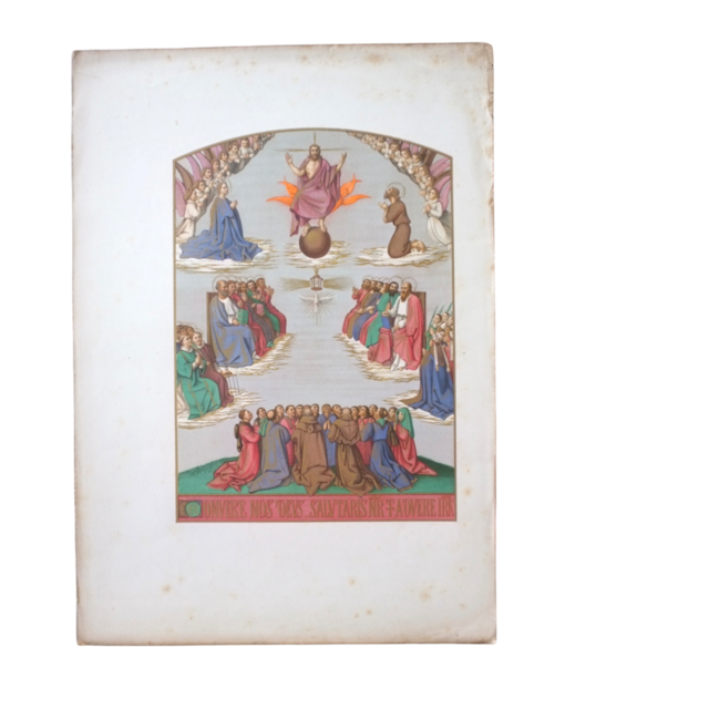 19世紀 France 蛍光オレンジクピドと聖者たちの会議図版