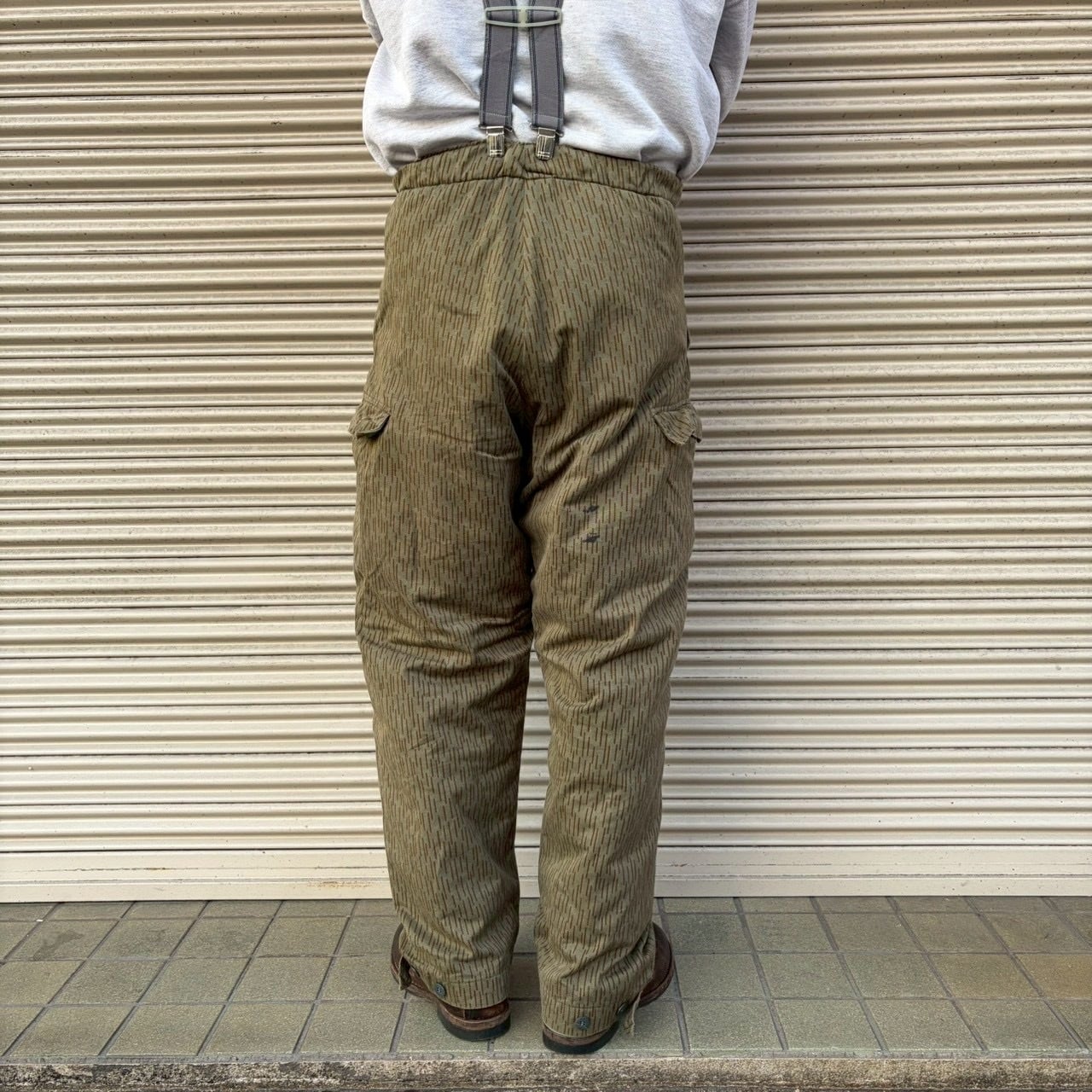 70s 東ドイツ軍 実物 NVA レインドロップカモ カーゴパンツ W88cm 中綿
