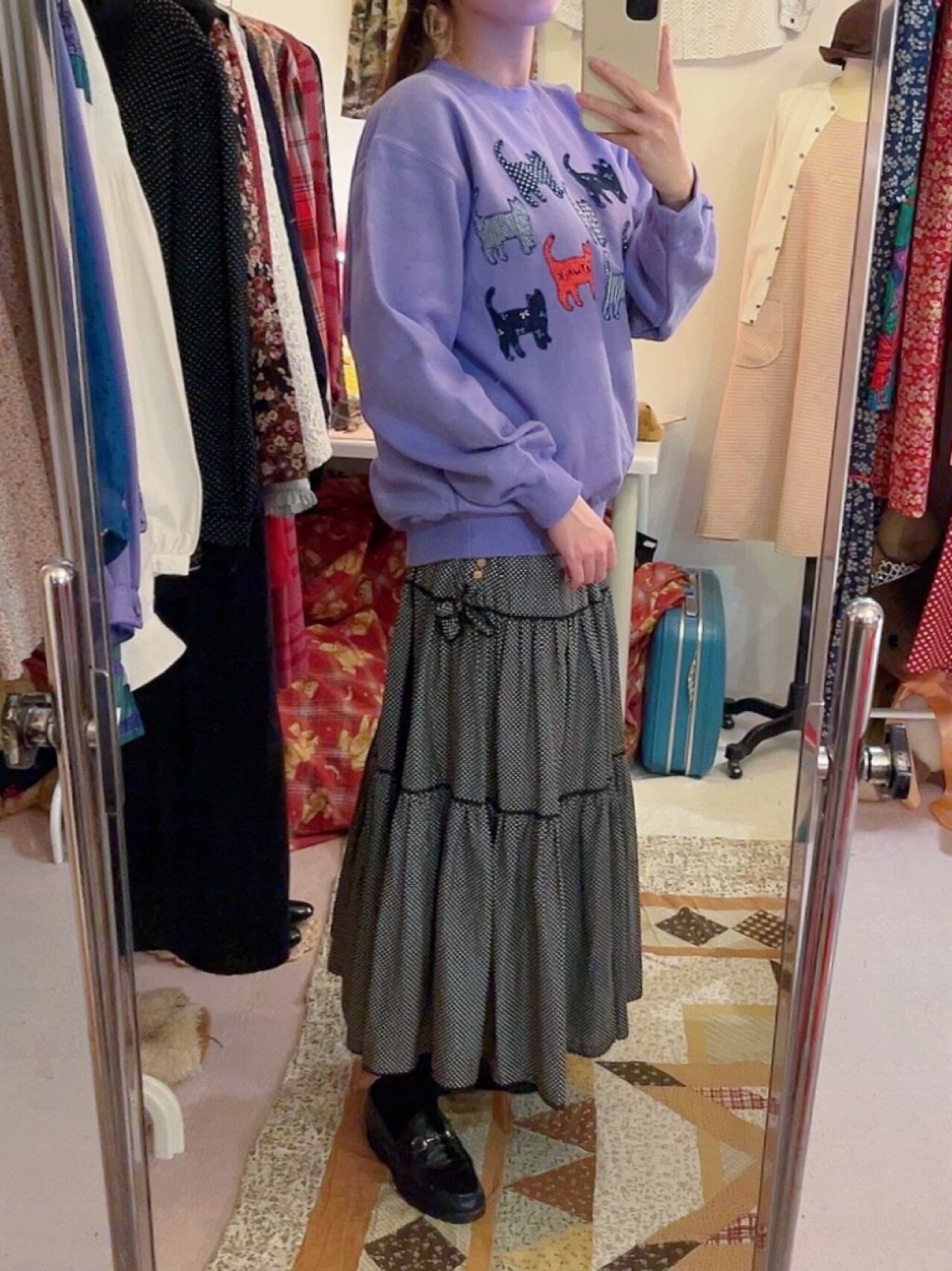 patchwork cat purple sweat