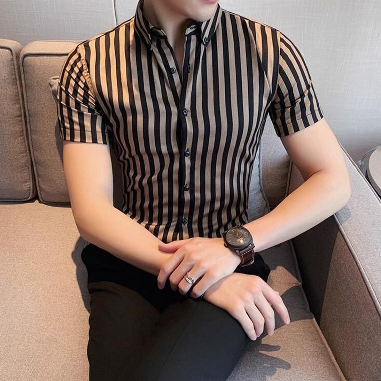 striped short sleeve shirt 00111