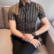 striped short sleeve shirt 00111