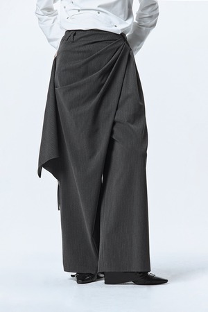 [TREEMINGBIRD] Draped Overlay Slacks [ Charcoal ] 正規品 韓国ブランド 韓国通販 韓国代行 韓国ファッション TRMNGBD tmb TREEMING BIRD TREEMINGBIRD トリミングバード 日本 店舗