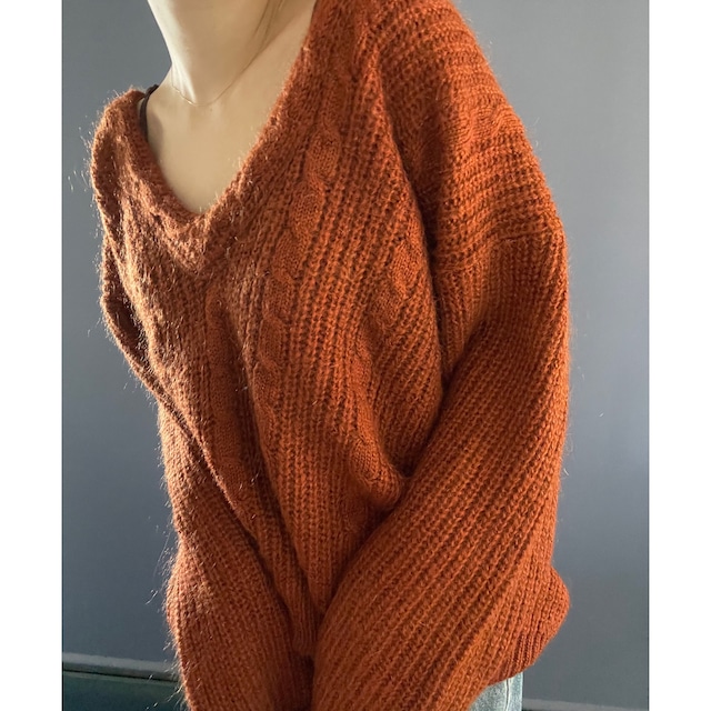 MOHAIR terra-cotta vneck knit