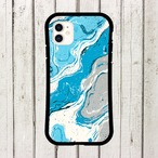 受注生産 iPhoneケース 水色と白の海流マーブル｜紙マーブリング MARB059C