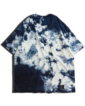 【セットアップ可】タイダイ藍染めビッグシルエット半袖Tシャツ インディゴ・スプリット