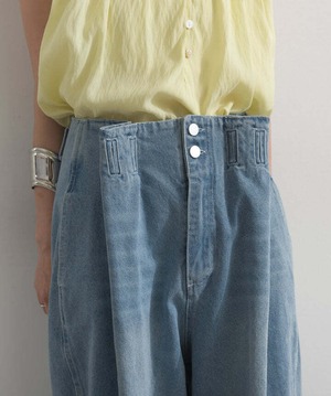 b421 ハイウエストベルトループデザインデニムパンツ blue