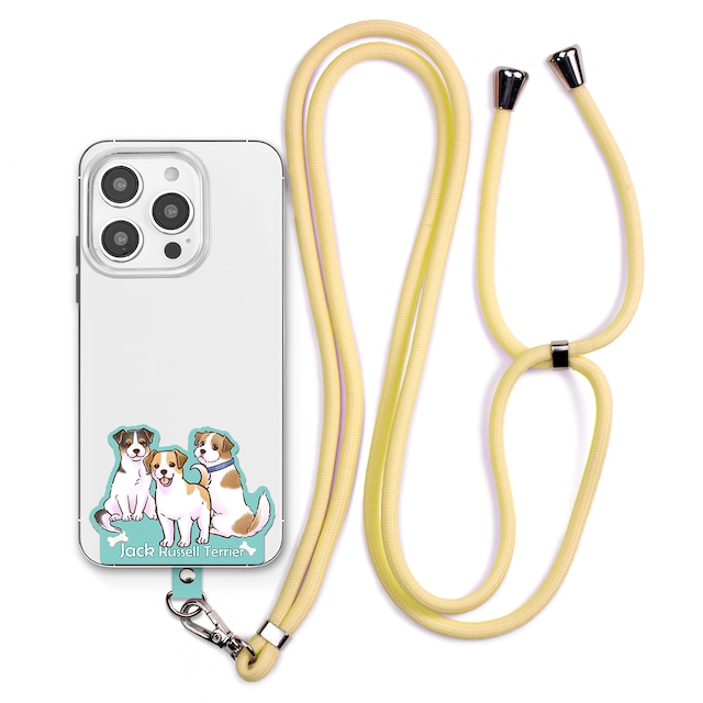 ジャックラッセル テリア 【笑顔が楽しく可愛いわんこイラスト】 スマホ ショルダー ストラップ ホルダー シトラスイエロー 丸紐 SE-330Y