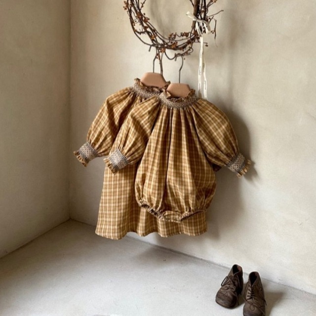 【BABY&KID】韓国風　プリンセスチェックワンピース