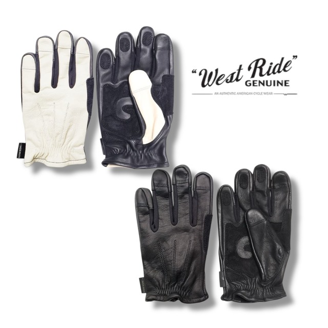 WESTRIDE SOLID REGULAR GLOVE ウエストライド レザーグローブ バイクグローブ カウハイド スマホ対応 ライディンググローブ