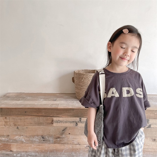 《取寄》 レタリングオーバーサイズTシャツ（全２色） ADBB 韓国子供服トップス カットソー Tシャツ 半袖 （80～130cm）