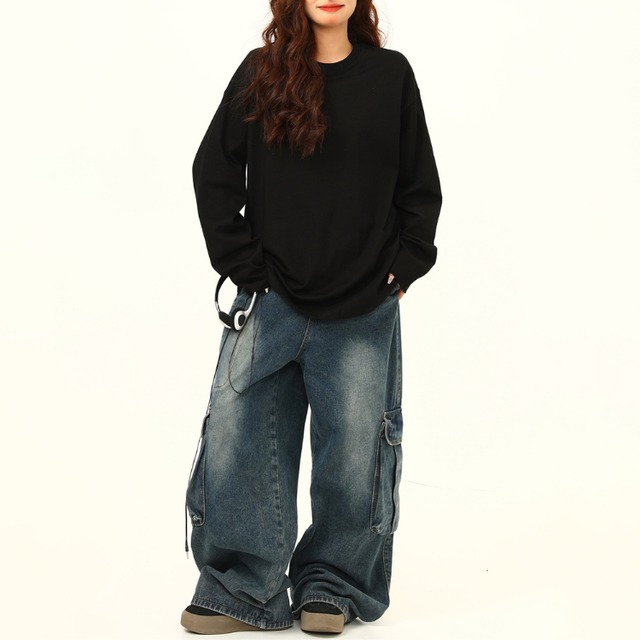 black simple long tee　ブラックシンプルロングティー　J1427