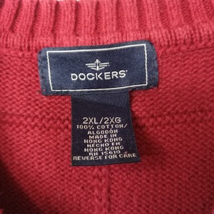 90s　香港製　ドッカーズ　クルーネック　コットン　3Dニット　セーター　無地　ワインレッド　2XL