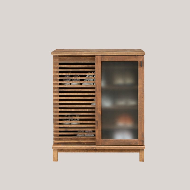 下駄箱 幅80 完成品 フリーボード シューズボックス ガラス モダン