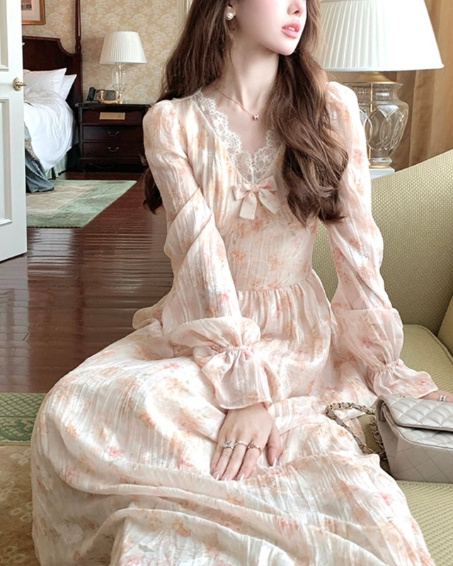 ヴィンテージフラワーシフォンワンピース　　25WP08100