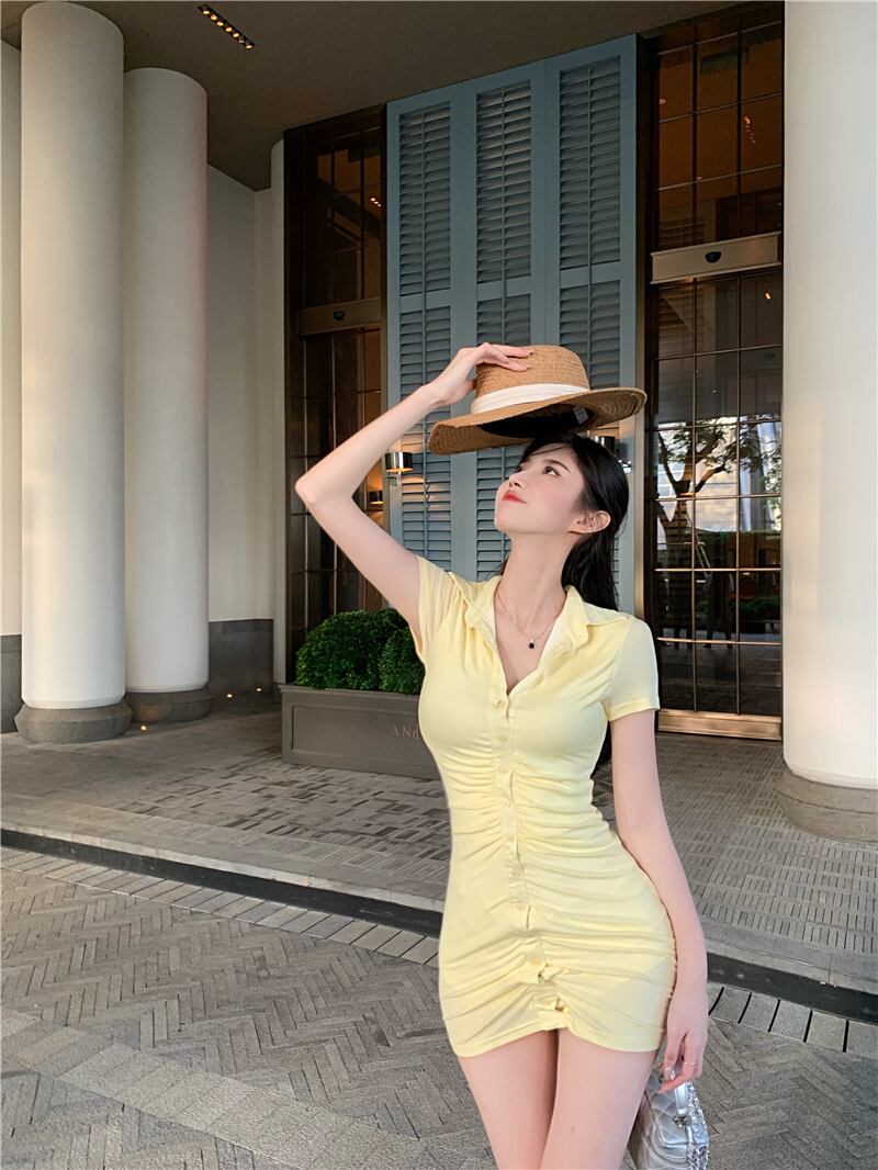 ドレス カラーウェストショートスカート サマー 夏物 ヨーロピアン ブラックストロベリース38915454247