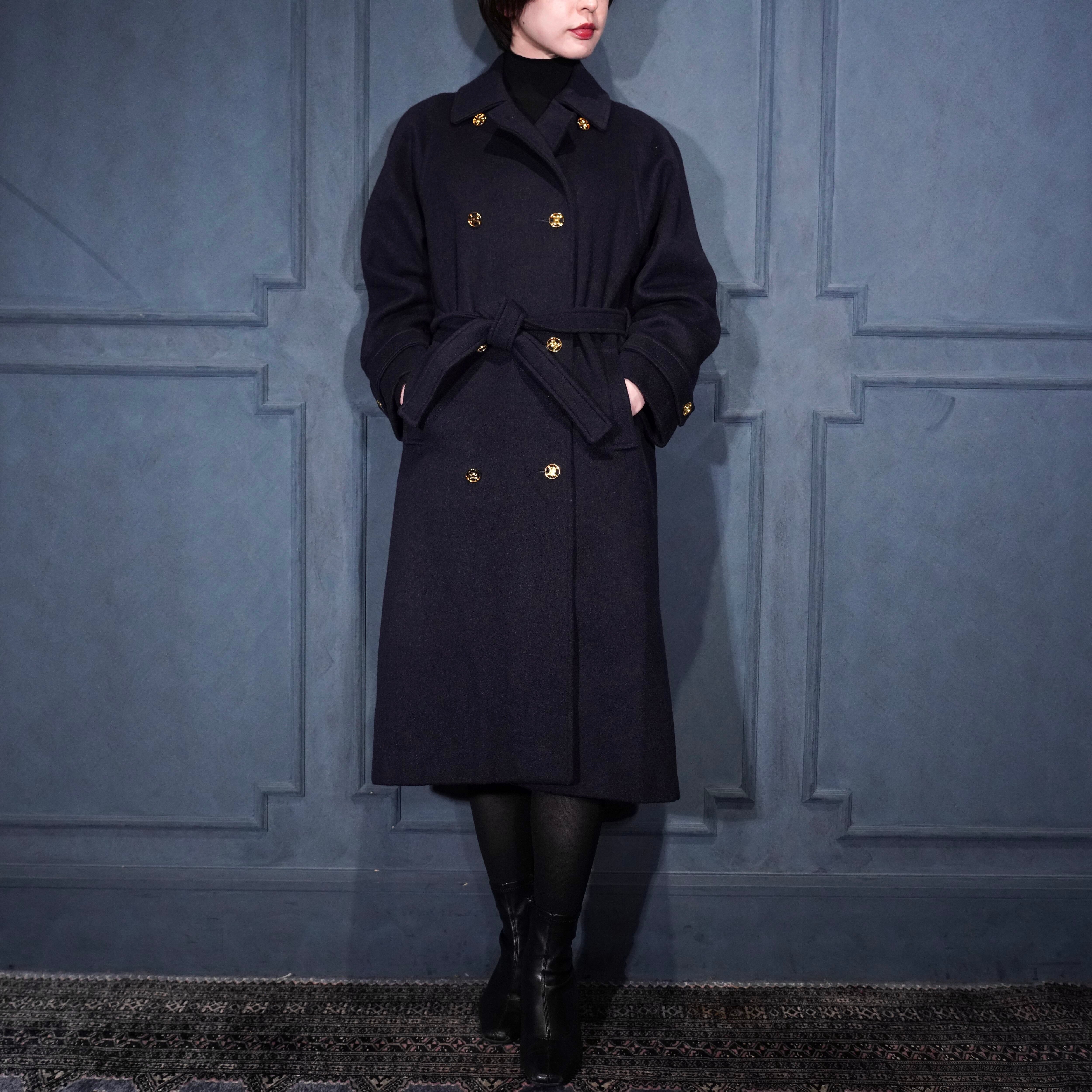 CELINE GOLD LOGO BUTTON DESIGN BELTED COAT/オールドセリーヌ金ロゴ