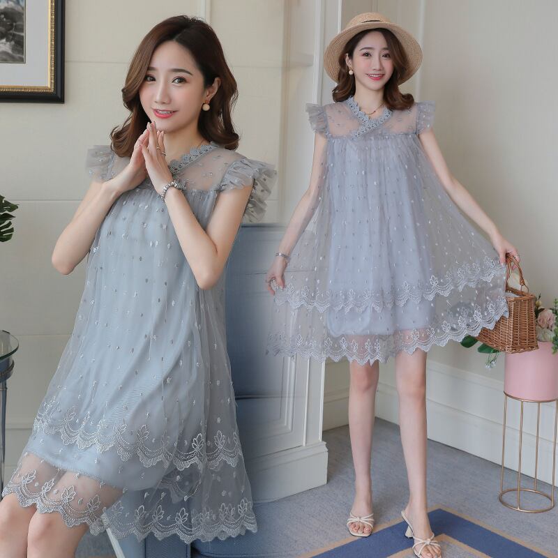 【新作】【送料無料】 マタニティ服2020不滅のメッシュドレススタイル刺繡ガーゼベストマルドレススタイル レッド 刺繍 AL expec376604950442