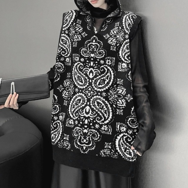 Paisley hoodie vest C0813