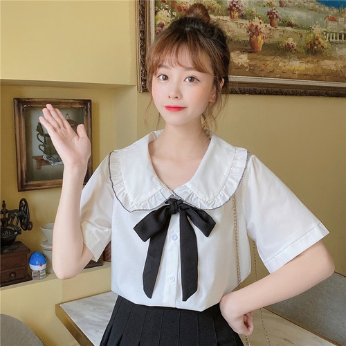 ✞ きれいめ☆シャツブラウスイヤリング リボンレース半袖スリーブ ショート スウィート ✞ゴスロリ SM ミリ 甘ロリ クラロリ 和ロリ エレガント 黒ロリ 姫ロリ 華ロリ BB-BB6935370