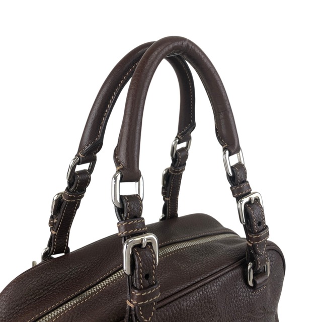 PRADA プラダ ハンドバッグ ブラウン ロゴ レザー ボストンバッグ カデナ vintage ヴィンテージ オールド pn7xkf