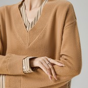 ベージュストライプパッチワークニット H0061