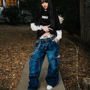 PRO CLUB 「Denim Cargo Pants Baggy Black」