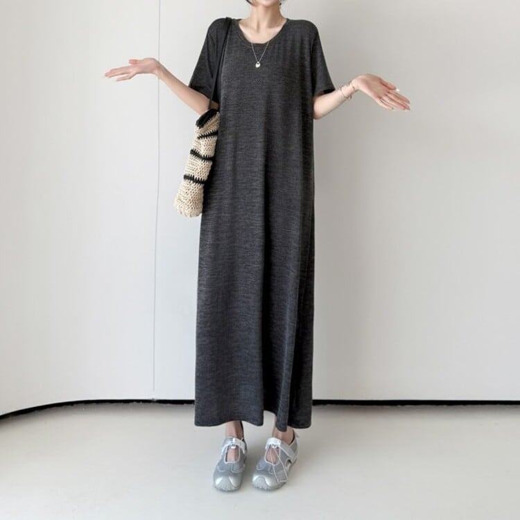 クルーネックロングワンピース11184