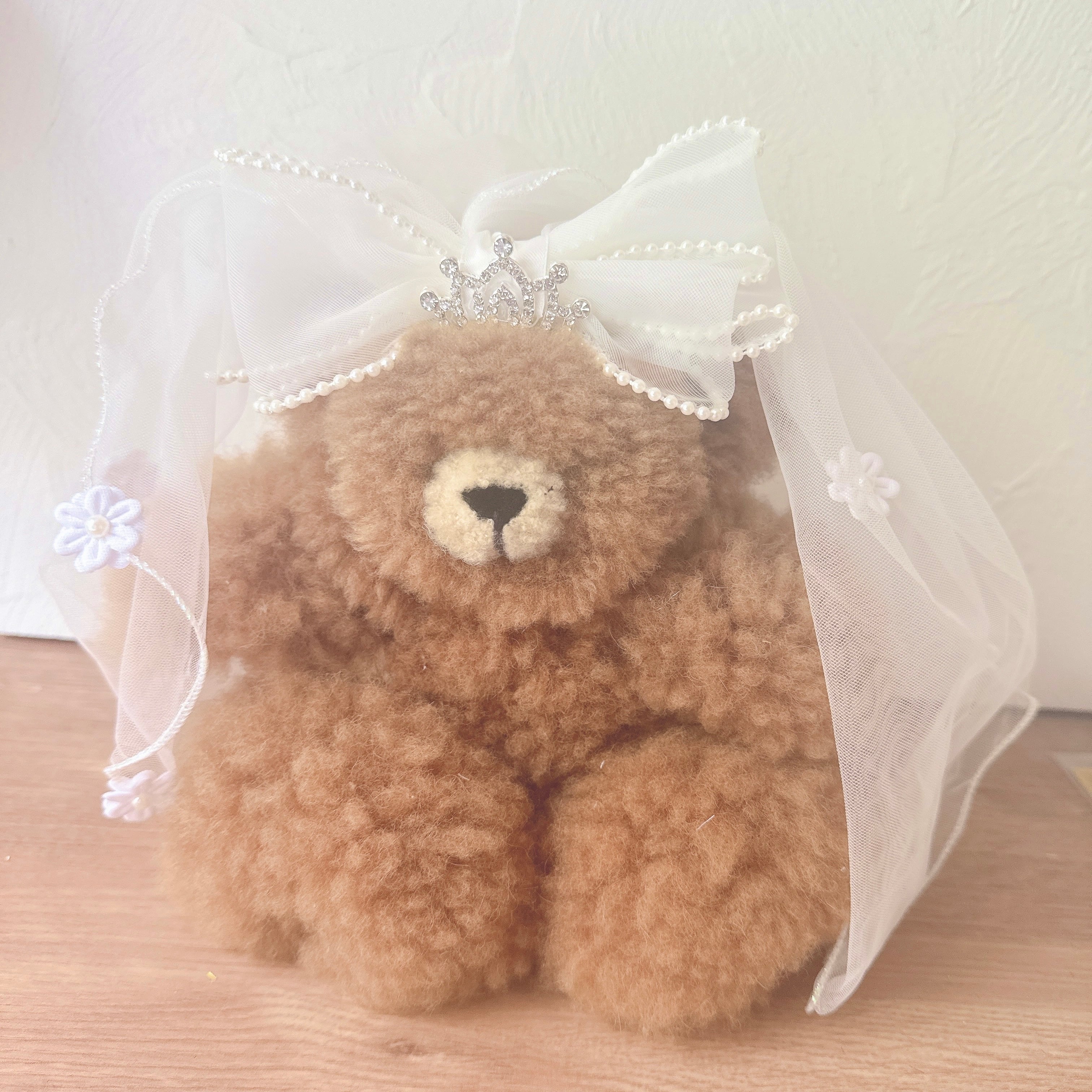 小さめ王冠お花付きリボンベールヘアバンド