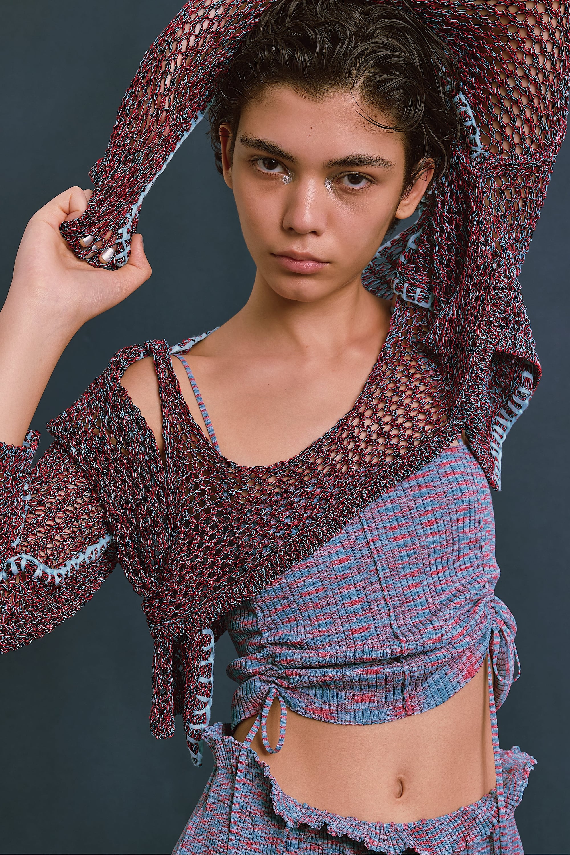 A CCORDION GRADIENT YARN CAMI グラディエントヤーンキャミ BLUE×RED
