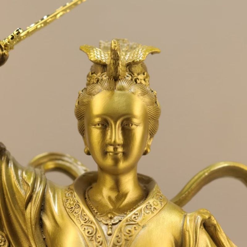 九天玄女像 玄武元帥剣持神像 置物 オブジェ 真鍮製 鎮宅 化煞 守護神