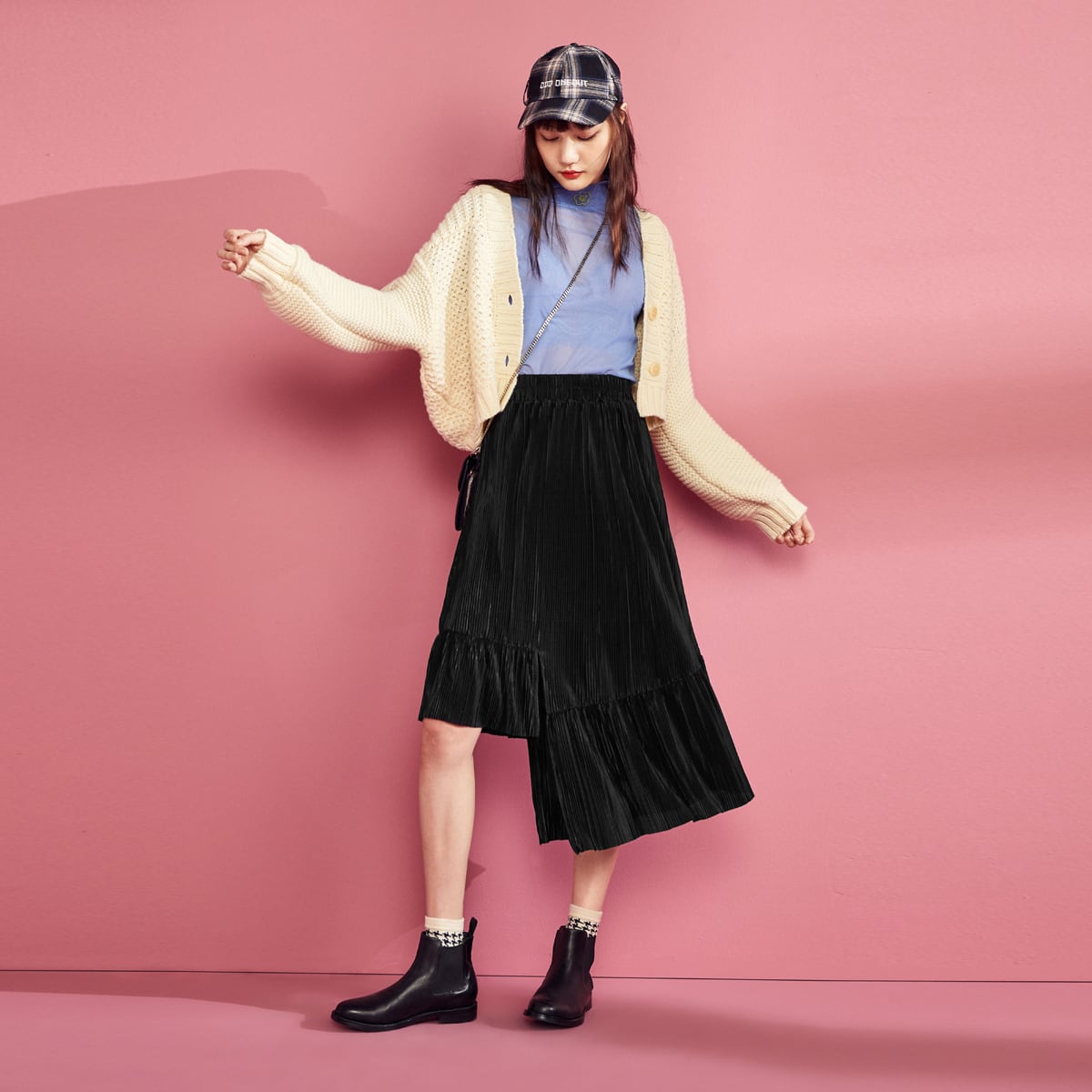 2020 秋新作 スカート ハイウエスト ロングスカート 膝丈スカート ひざ  