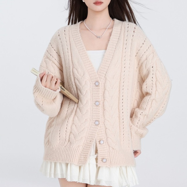 stitched pale knit cardigan m1326