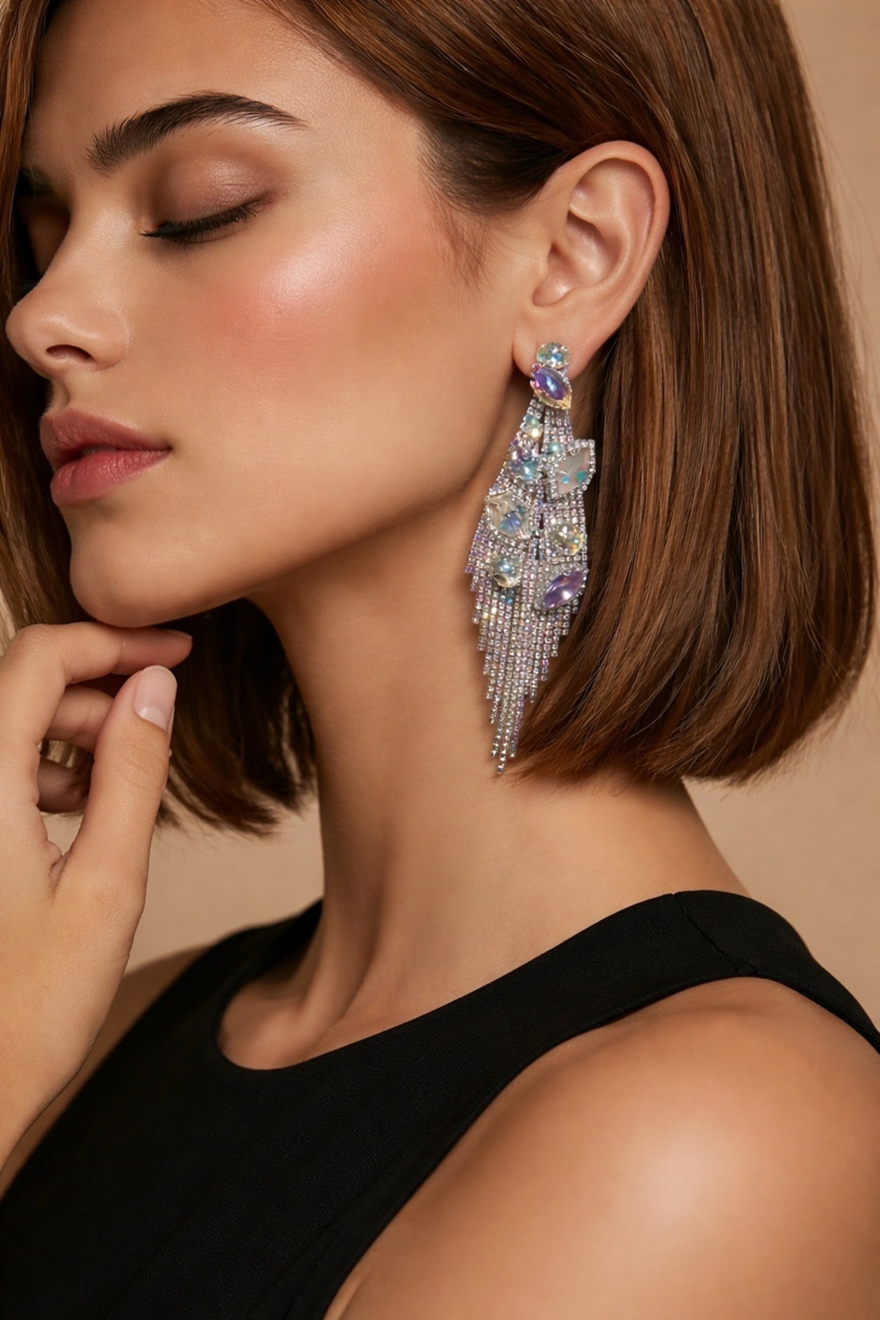 【Rental】オーロララインストーンデザインイヤリング 画像2