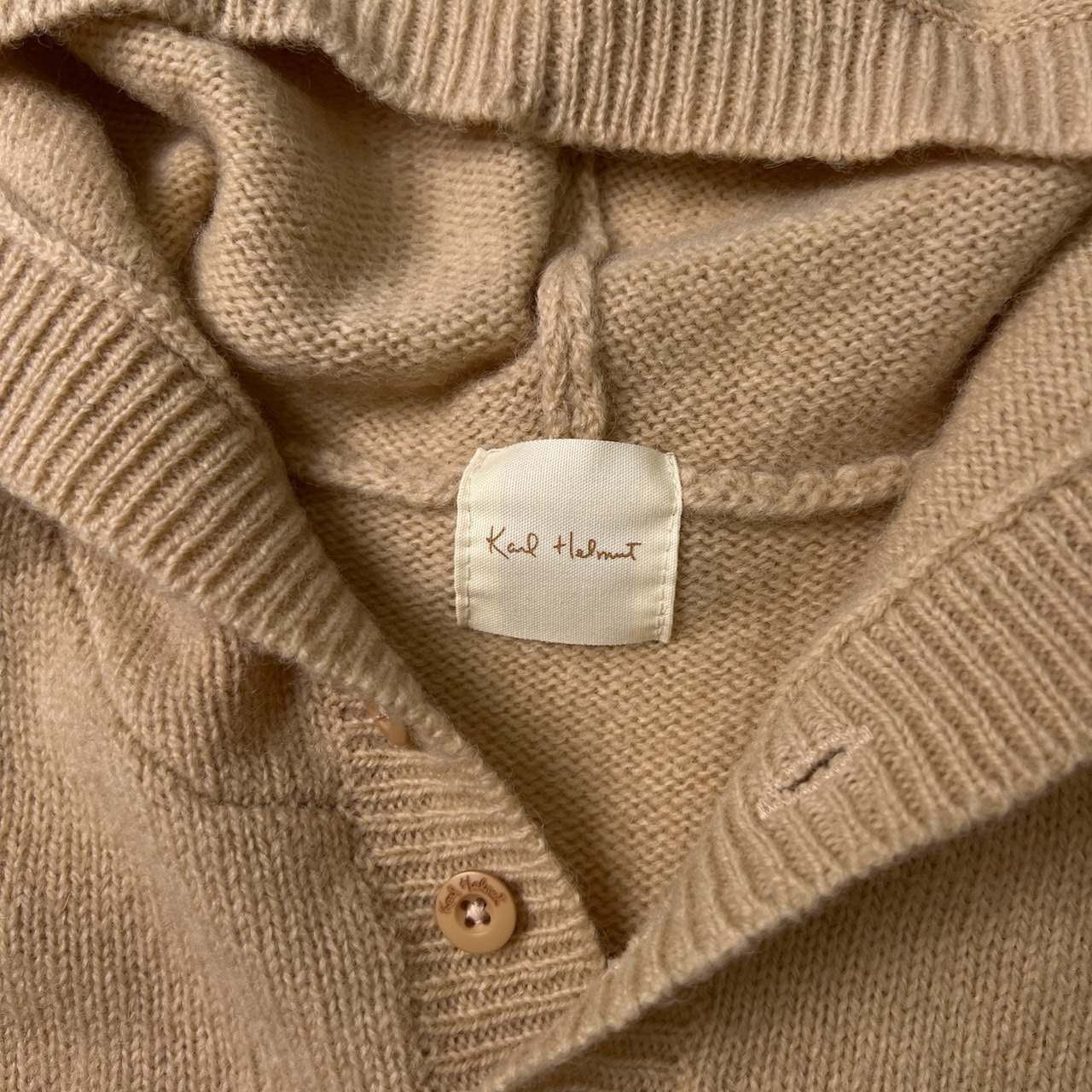 Karl Helmut カールヘルム ヘンリーネック フード付き ウールニット セーター M/ベージュ