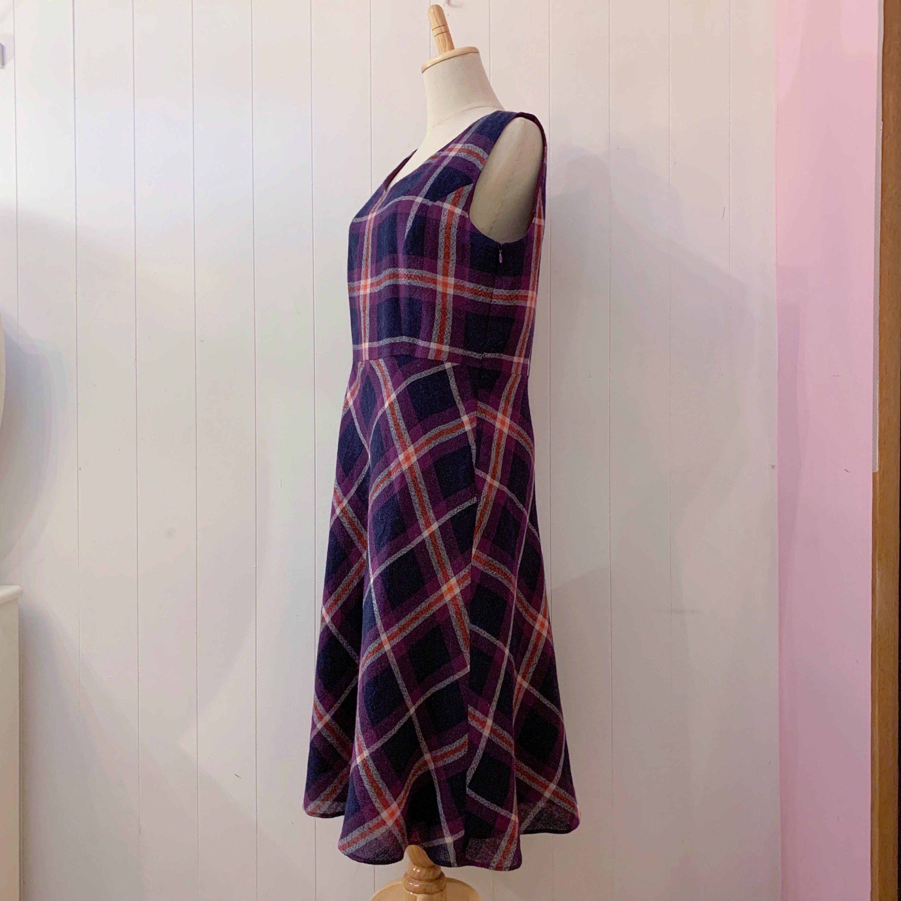 Laura Ashley / purple check flare one-piece