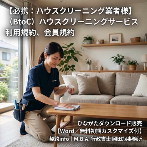 【Word／無料初期カスタマイズ付】(BtoC) ハウスクリーニングサービス 利用規約、会員規約