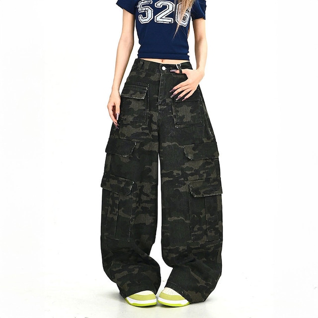 ルーズフォルムカモフラパターンカーゴパンツ 1col R01905