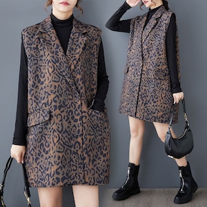 LEOPARD PRINT NOTCHED COLLAR SLEEVELESS VEST M-18860