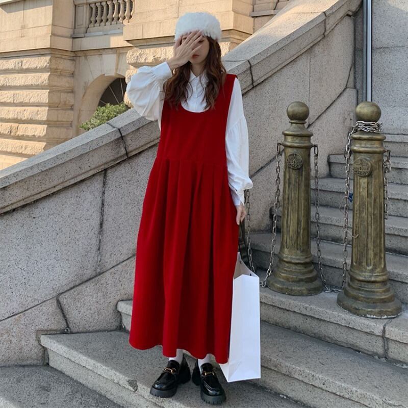 レッドドレス オータムウィンタースタンダードスカート レトロ 秋物 冬物 YY-ファッション91528597011