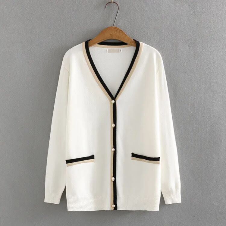 長袖Vネックトリミングカーディガン3387