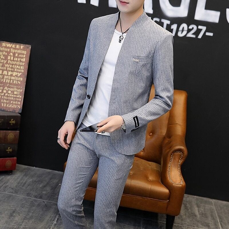 ノーカラーストライプ ジャケット＆パンツ セットアップ 3カラー 