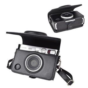 【努力特価】kinokoo チェキフィルム instax mini evo ケース 精密充電ポート&写真プリント口付き PUレザーチェキevoカメラバッグ fuji mini evo カメラアクセサリー 調整可能ショルダーストラップ＆取り外し可能プロテクティブカバー付き ケースを取り外せずに充電でき(ブラック)
