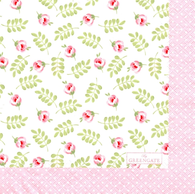 北欧【GreenGate】バラ売り1枚 ランチサイズ ペーパーナプキン LILY ホワイト×ピンク
