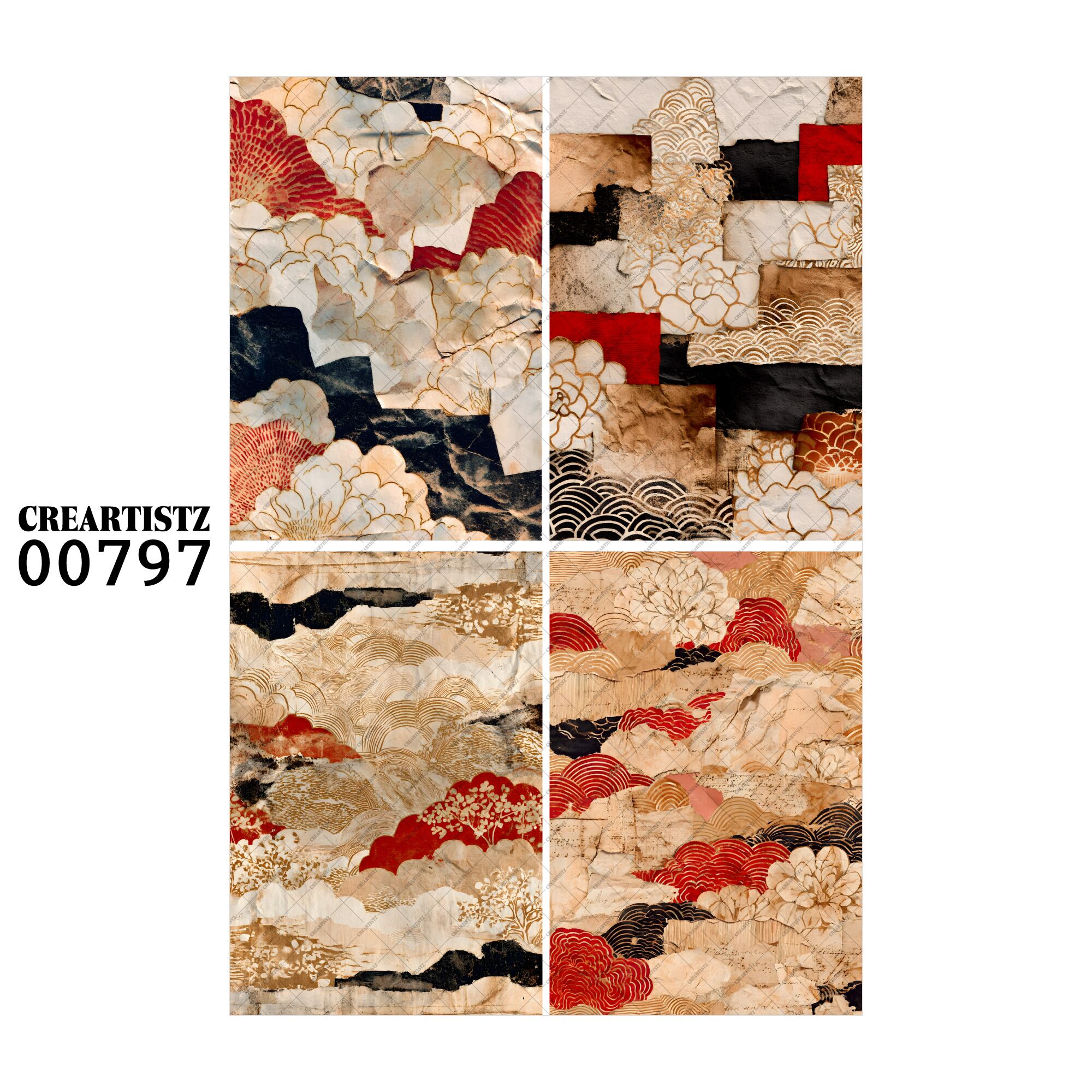 00797 背景 コラージュ素材 オリジナル 12枚セット (4種類×3枚) ペーパー/ステッカー CREARTISTZ