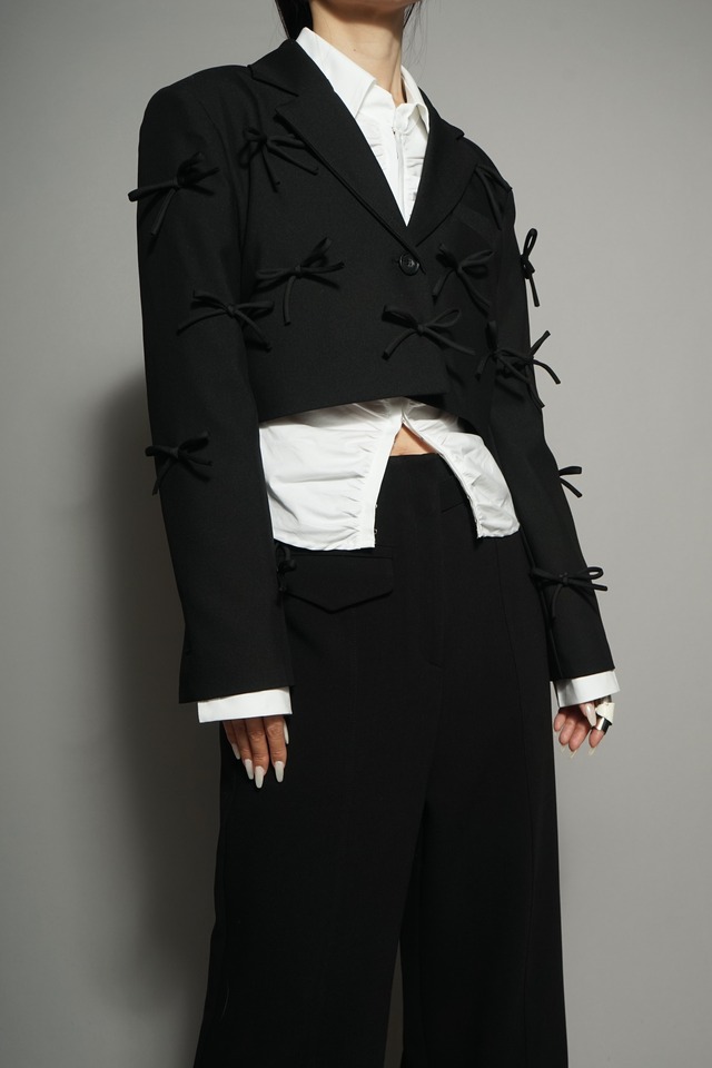 RIBBON CROPPED JACKET (BLACK) 2401-77-710