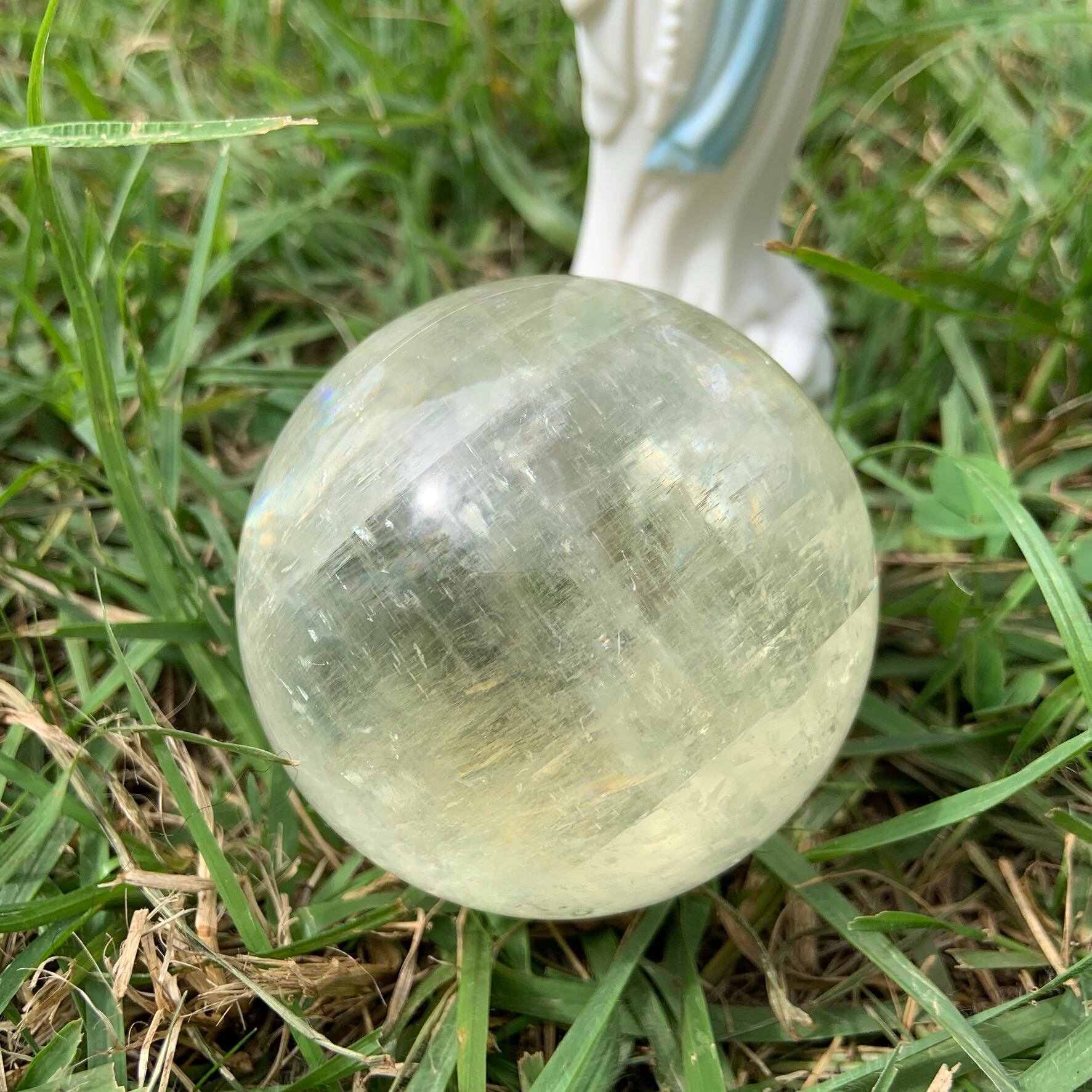 イエローカルサイト玉　レインボー入り レインボー イエローカルサイト 丸玉 虹入り SAグレード レモン