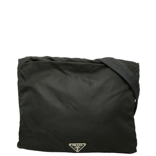 プラダ 三角ロゴプレート 斜め掛け ショルダーバッグ ブラック ナイロン レディース PRADA 【中古】